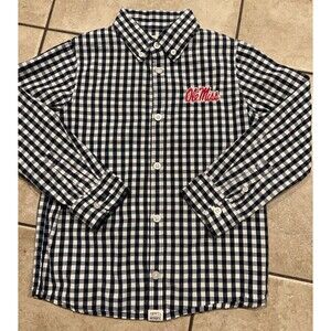 Ole Miss Rebels Shirt Youth Size 5T Black White Plaid Button Up Boys Football